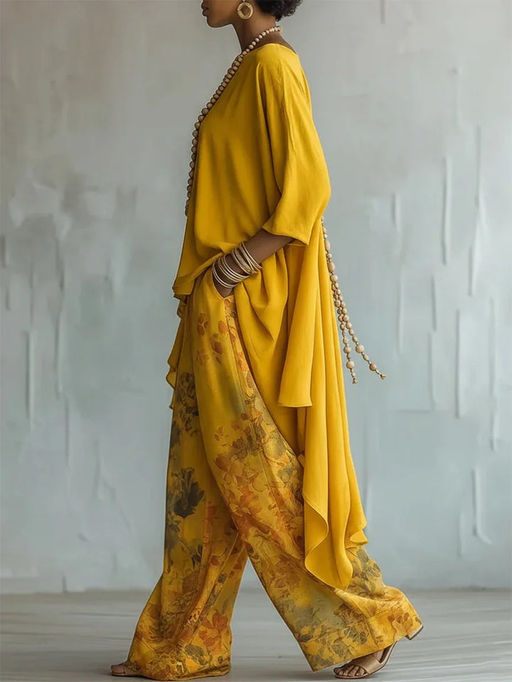 Women's Printed Asymmetric Top and Wide Trouser Set - photo 2