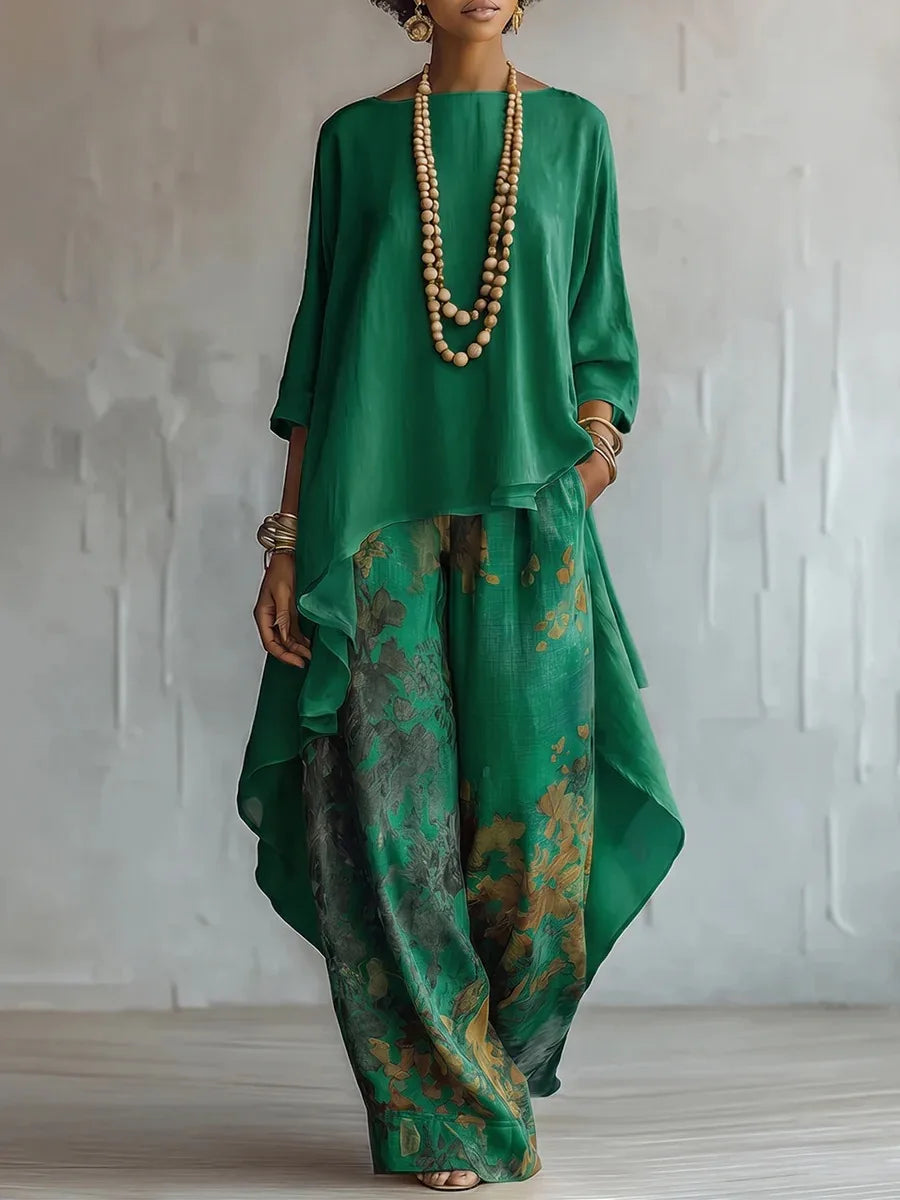 Women's Printed Asymmetric Top and Wide Trouser Set - photo 4