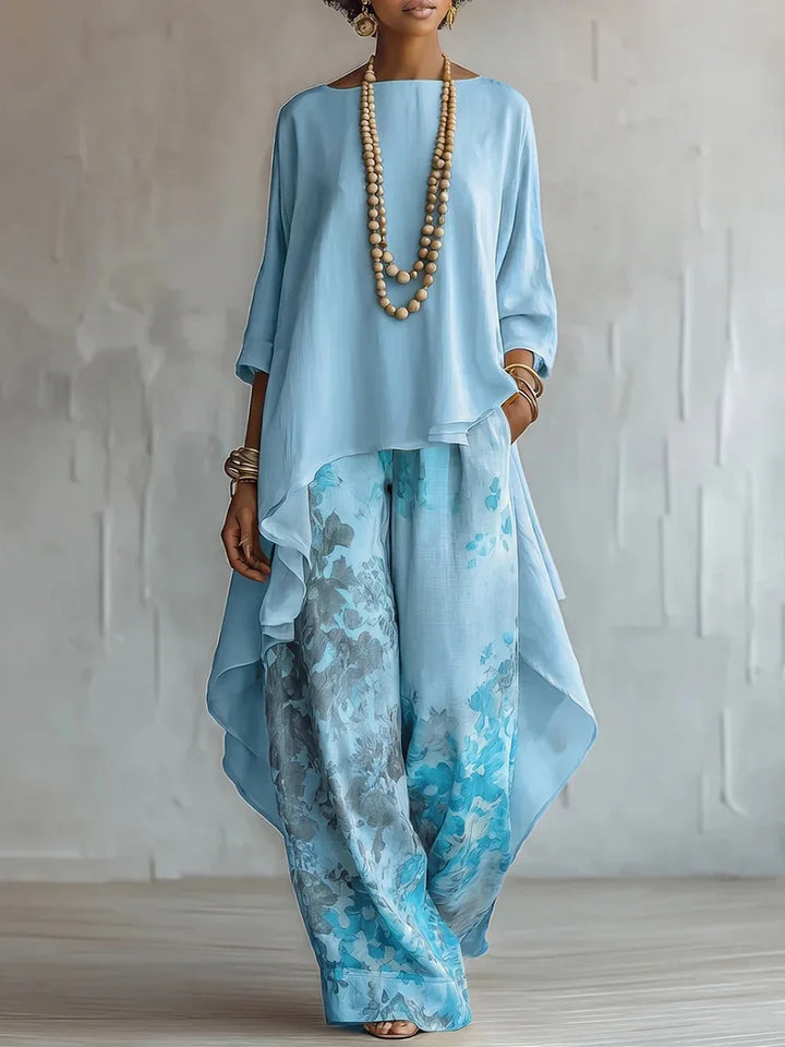 Women's Printed Asymmetric Top and Wide Trouser Set - photo 5