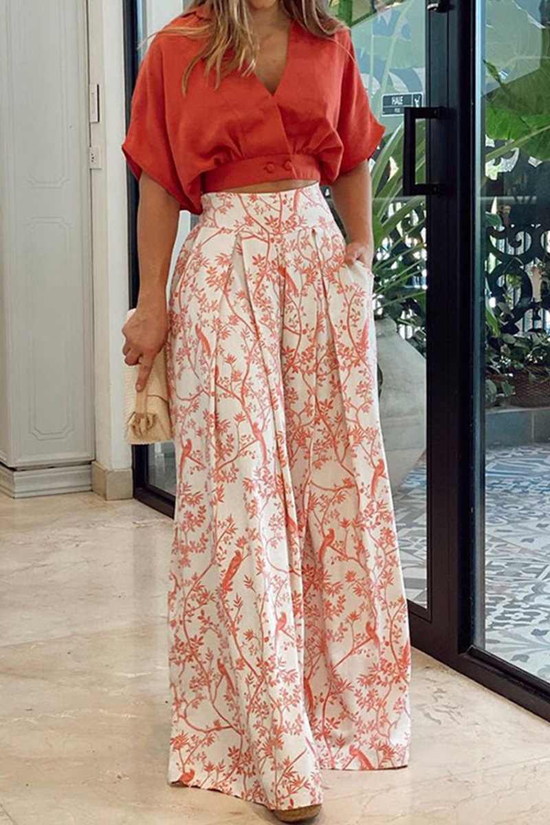 Women's Printed Blouse and Wide Trouser Set - photo 3