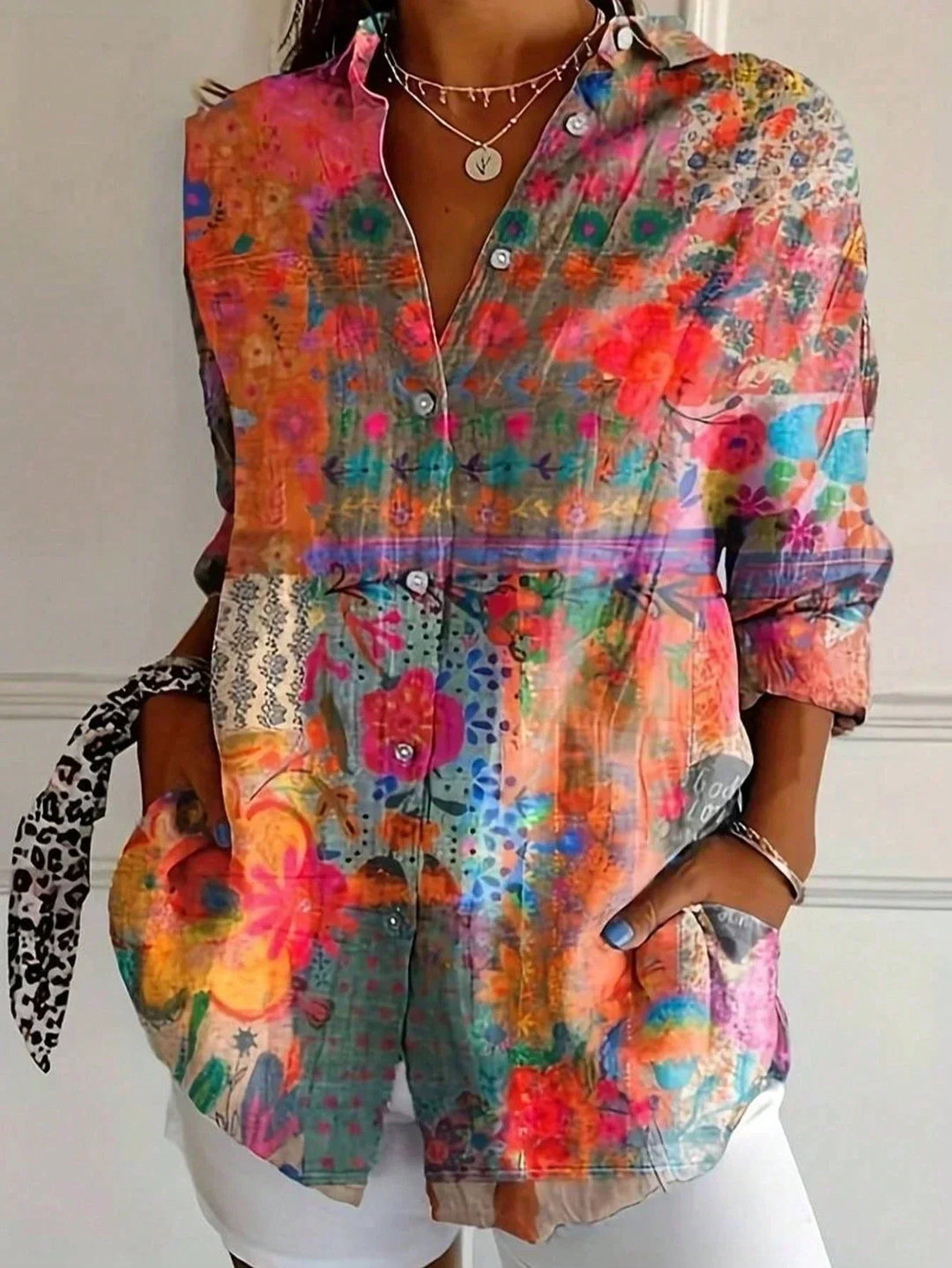 Women's Printed Flowing Blouse with a Lightweight Fabric