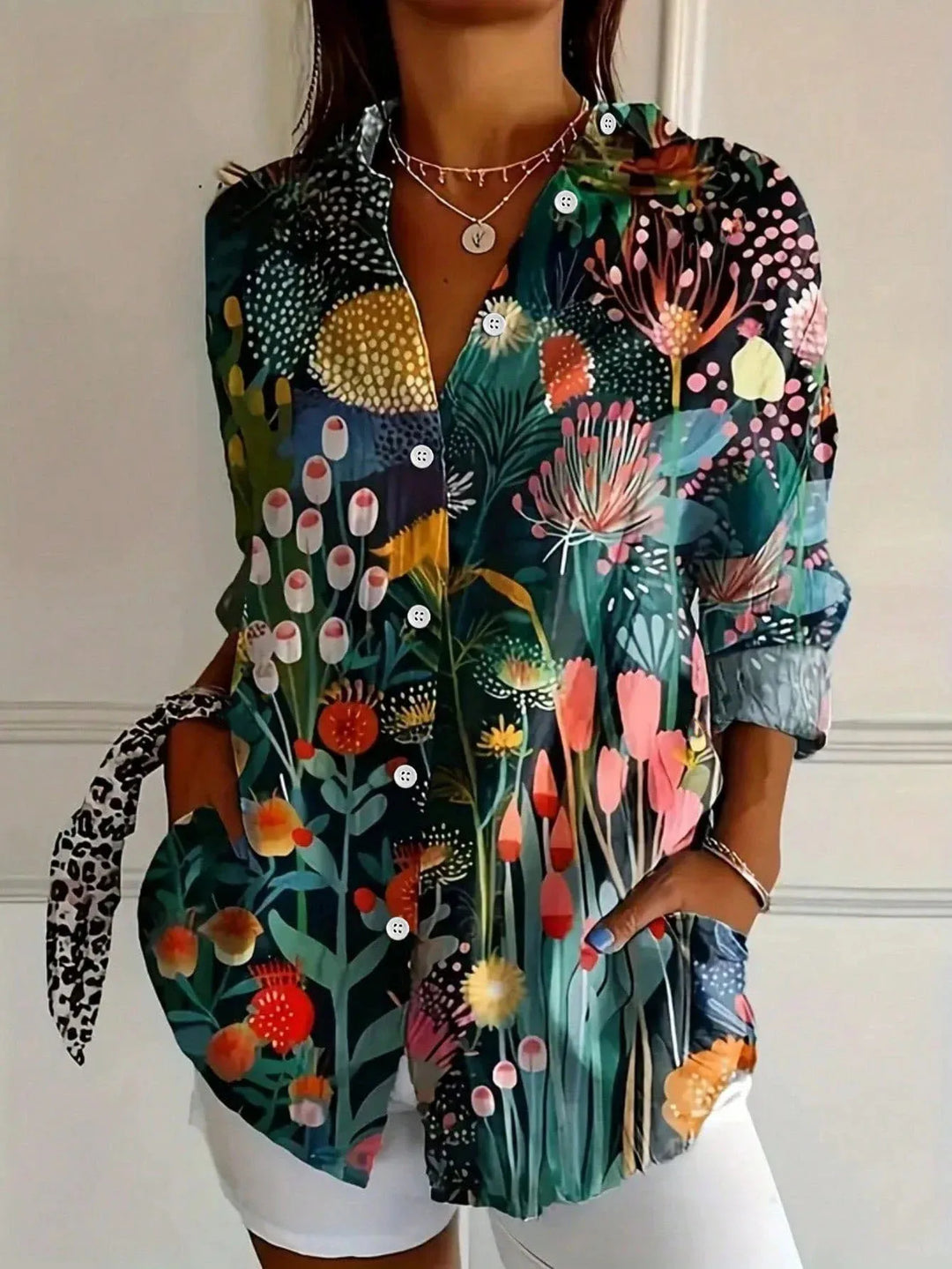 Women's Printed Flowing Blouse with a Lightweight Fabric