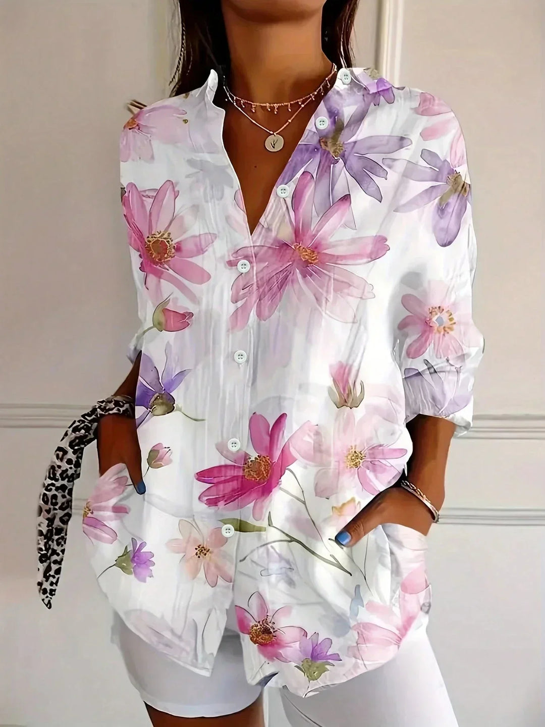 Women's Printed Flowing Blouse with a Lightweight Fabric