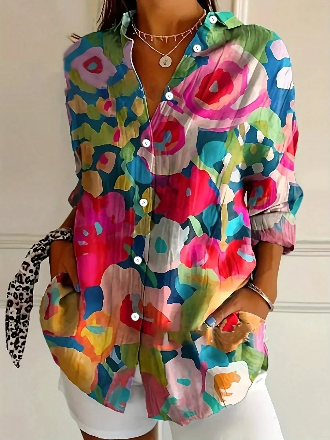 Women's Printed Flowing Blouse with a Lightweight Fabric