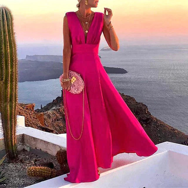 Women's Printed Maxi Dress with No Sleeves