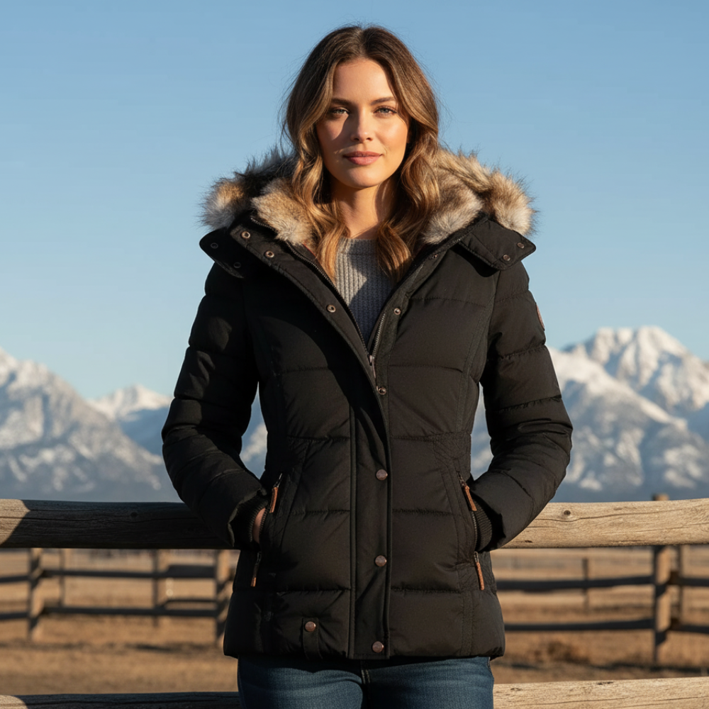 Women's Quilted Coat with Removable Faux Fur Hood Trim - photo 1