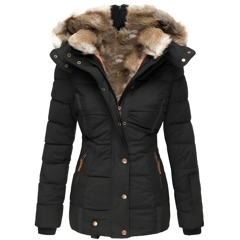 Women's Quilted Coat with Removable Faux Fur Hood Trim - photo 2