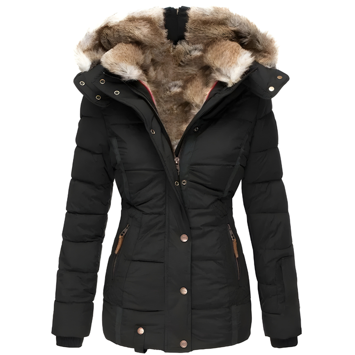 Women's Quilted Coat with Removable Faux Fur Hood Trim - photo 2