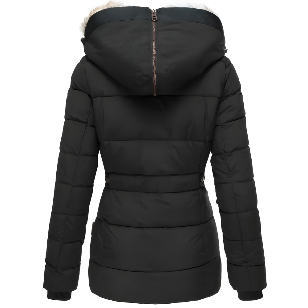 Women's Quilted Coat with Removable Faux Fur Hood Trim - photo 3