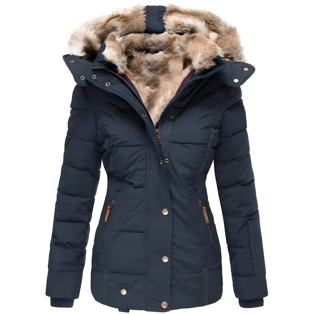 Women's Quilted Coat with Removable Faux Fur Hood Trim - photo 6