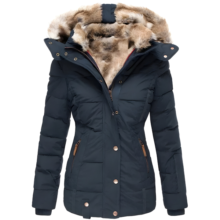 Women's Quilted Coat with Removable Faux Fur Hood Trim - photo 6