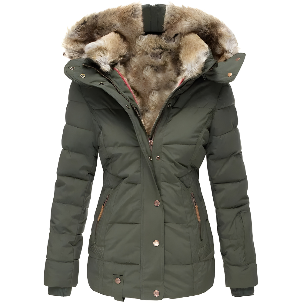 Women's Quilted Coat with Removable Faux Fur Hood Trim - photo 9