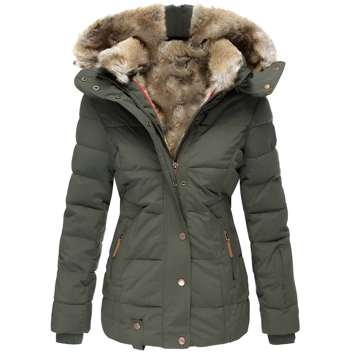 Women's Quilted Coat with Removable Faux Fur Hood Trim - photo 9