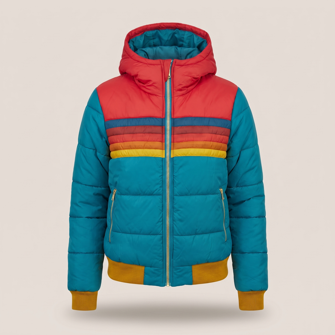 Women's Quilted Hooded Padded Jacket - Light Blue