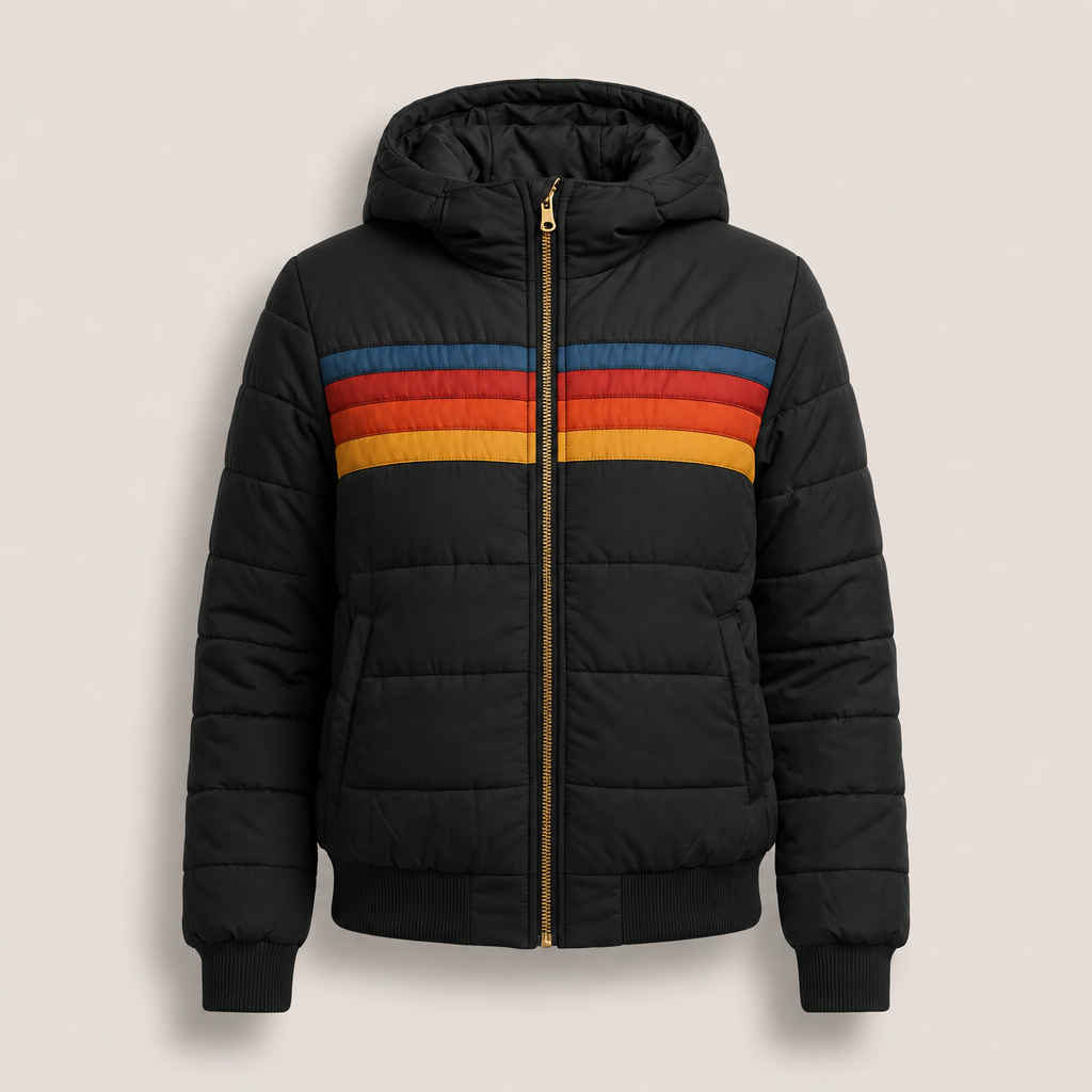 Women's Quilted Hooded Padded Jacket - Black