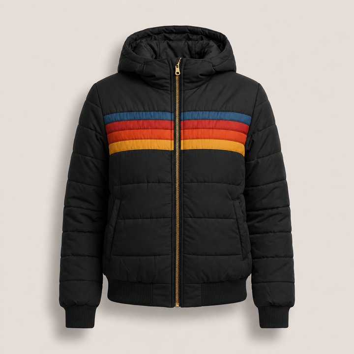 Women's Quilted Hooded Padded Jacket - Black