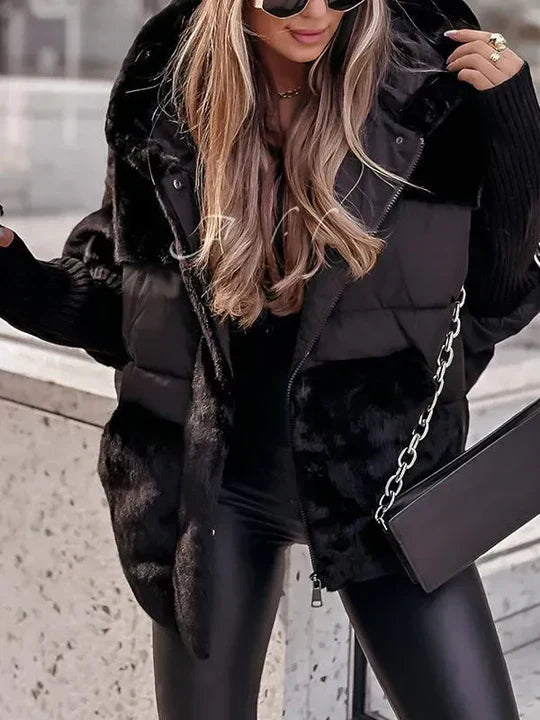 Women's Quilted Jacket with Faux Fur Panels - photo 2