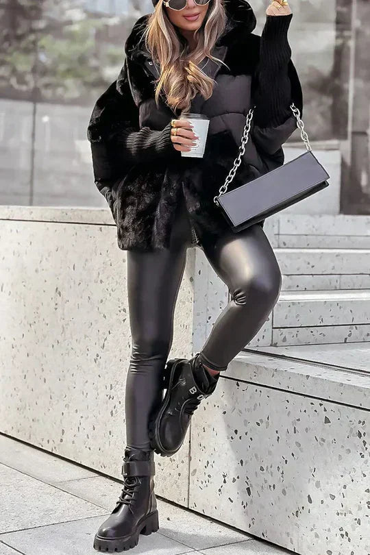 Women's Quilted Jacket with Faux Fur Panels - photo 8