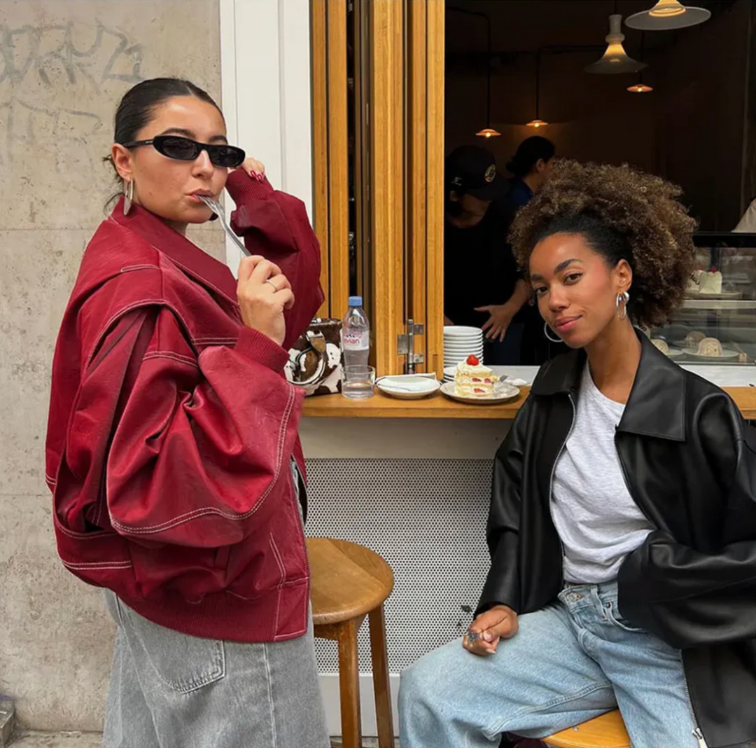 Women's Red Oversized Bomber Jacket - photo 5