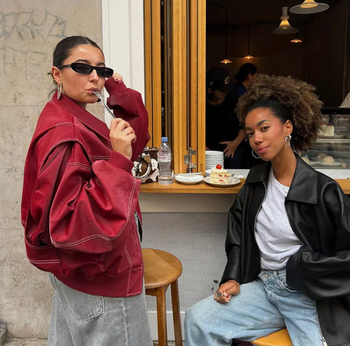 Women's Red Oversized Bomber Jacket - photo 5