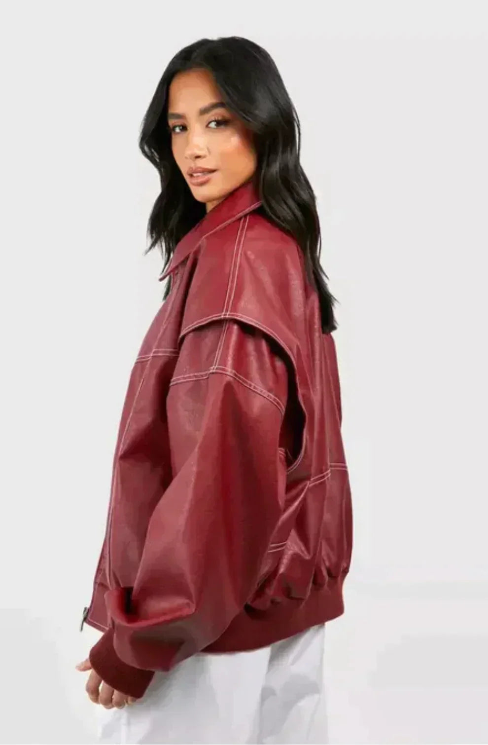 Women's Red Oversized Bomber Jacket - photo 6