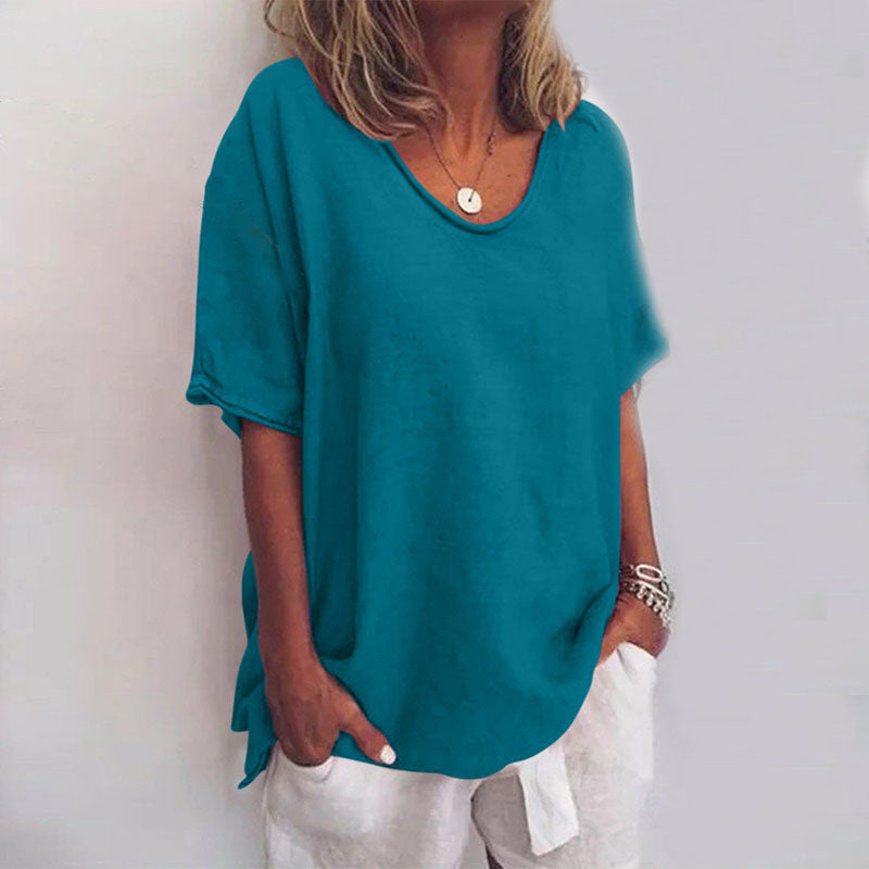 Women's Everyday Relaxed Blouse with Short Sleeves