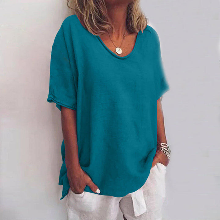 Women's Everyday Relaxed Blouse with Short Sleeves