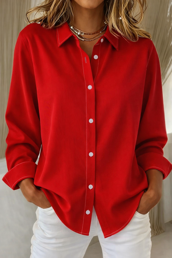 Women's Relaxed Button-Front Blouse with Long Sleeves