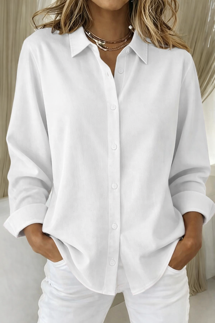 Women's Relaxed Button-Front Blouse with Long Sleeves