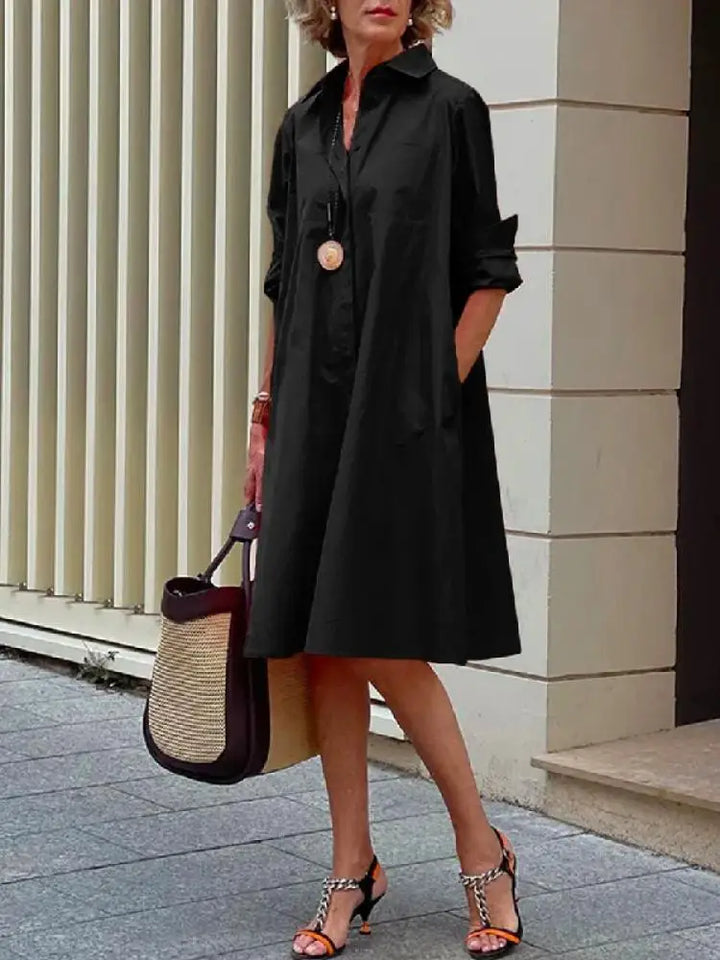 Women's Relaxed Midi Dress with Long Sleeves