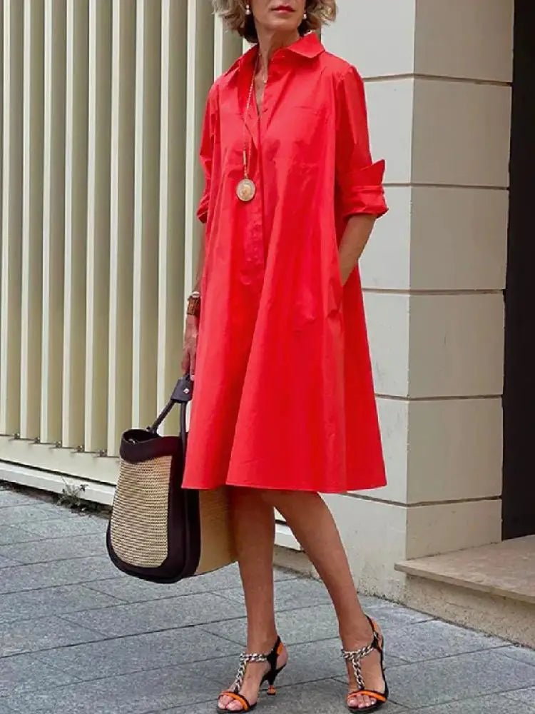 Women's Relaxed Midi Dress with Long Sleeves