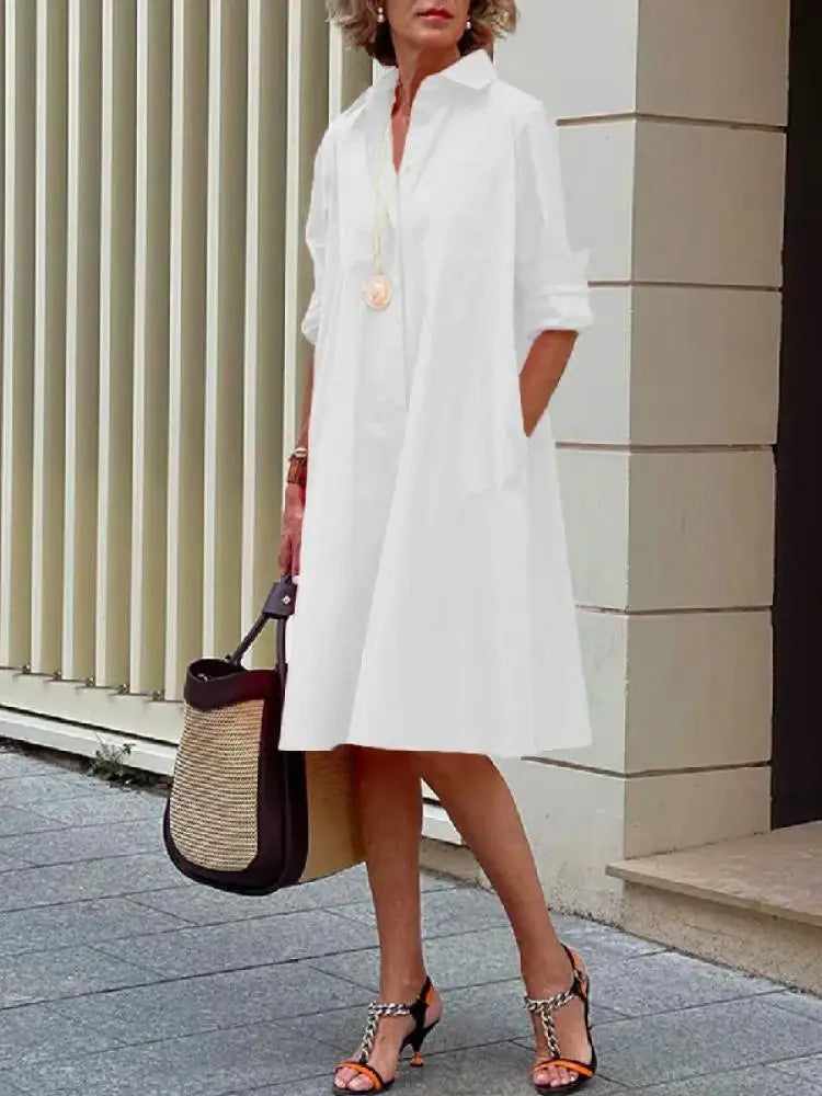 Women's Relaxed Midi Dress with Long Sleeves