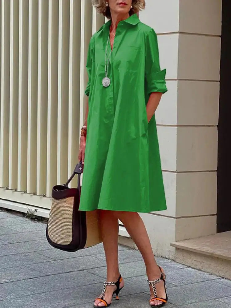 Women's Relaxed Midi Dress with Long Sleeves