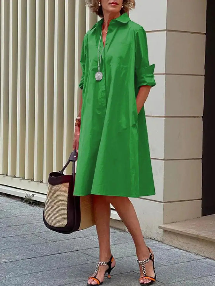 Women's Relaxed Midi Dress with Long Sleeves