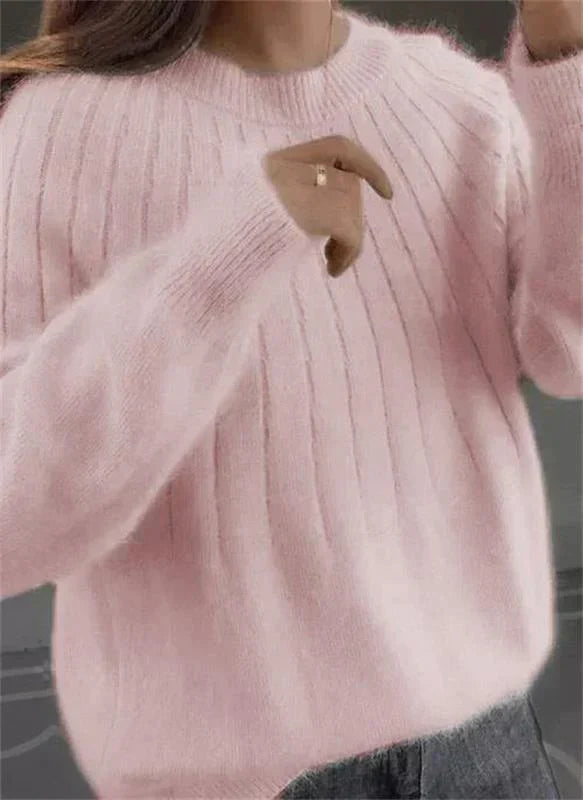 Women's Ribbed Knit Jumper with Round Neck - photo 2