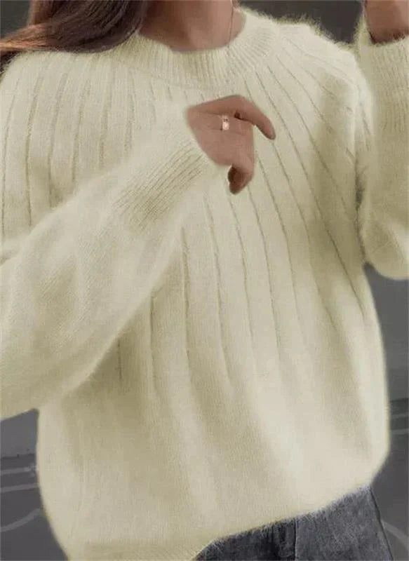 Women's Ribbed Knit Jumper with Round Neck - photo 4