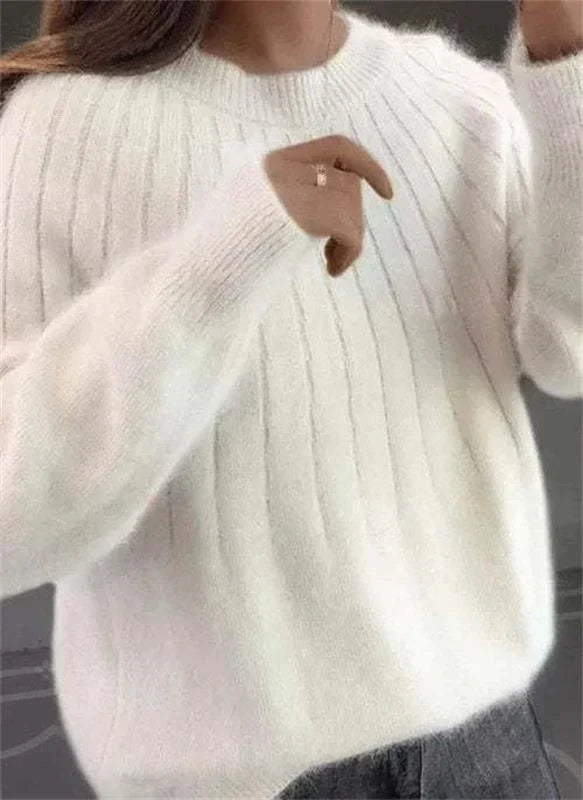 Women's Ribbed Knit Jumper with Round Neck - photo 5