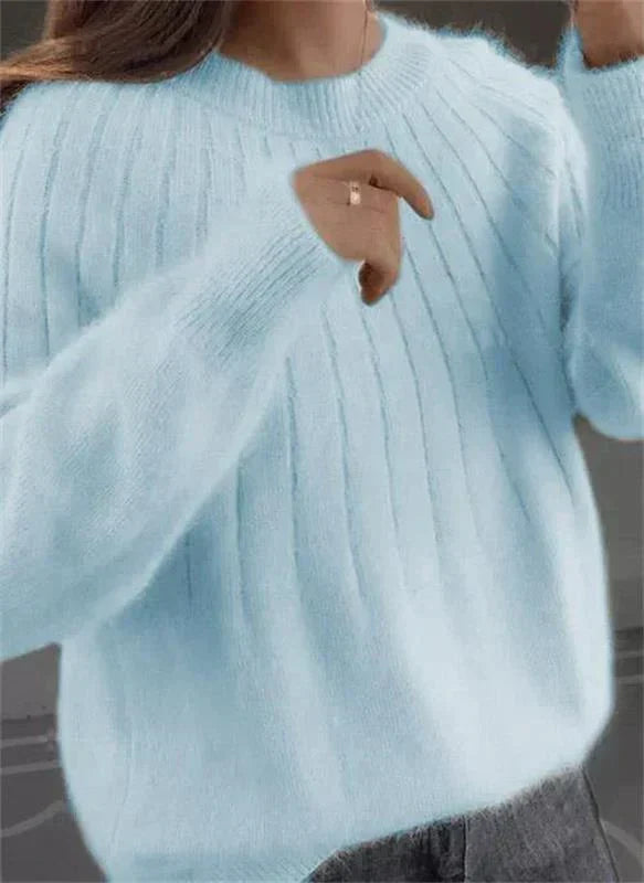 Women's Ribbed Knit Jumper with Round Neck - photo 6