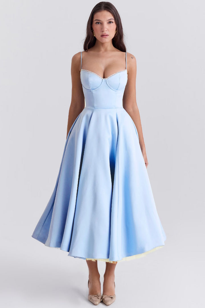 Women's Satin Flared Dress with Fitted Bodice - photo 1