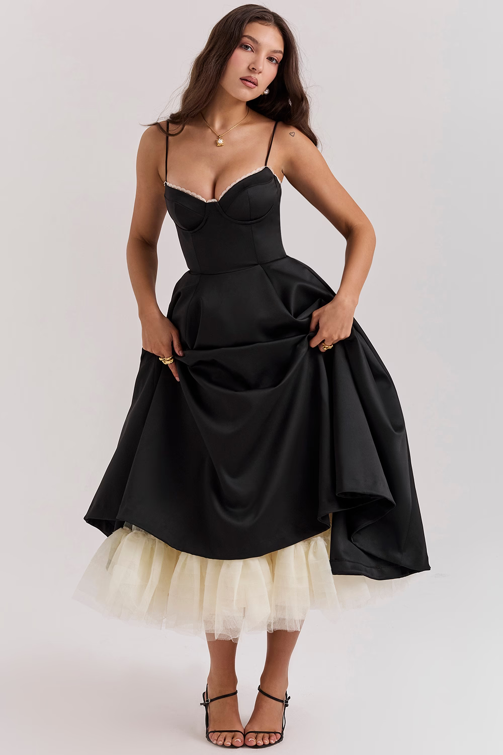 Women's Satin Flared Dress with Fitted Bodice - photo 11