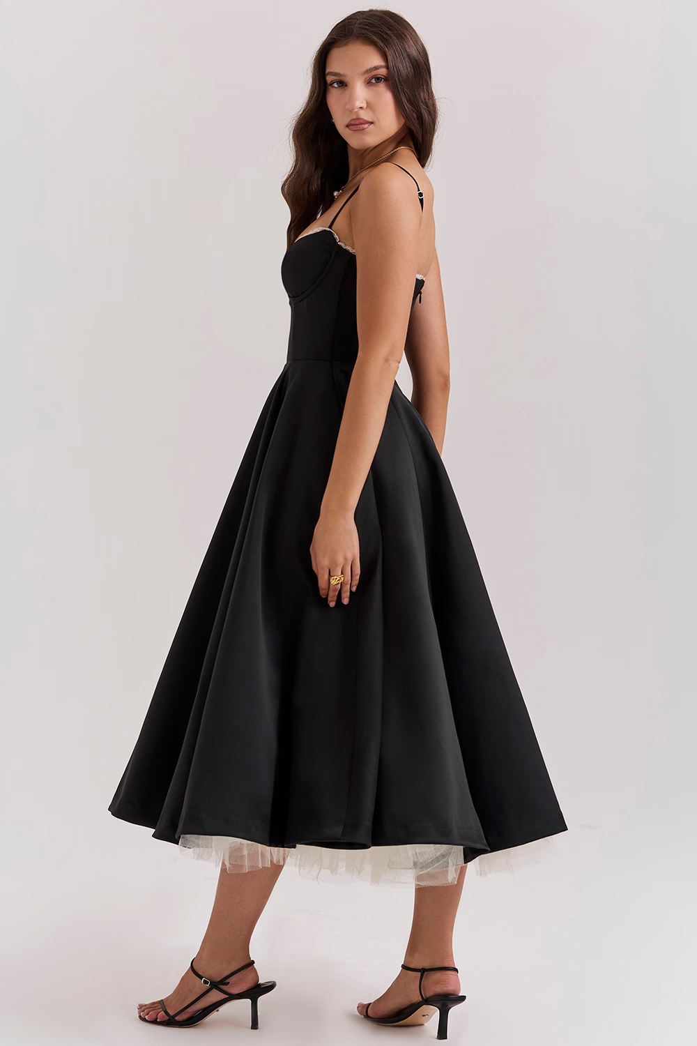 Women's Satin Flared Dress with Fitted Bodice - photo 12