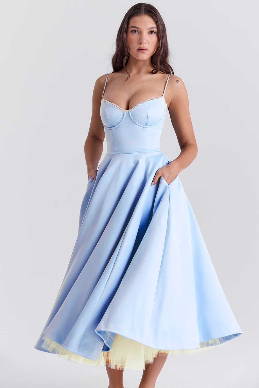Women's Satin Flared Dress with Fitted Bodice - photo 2
