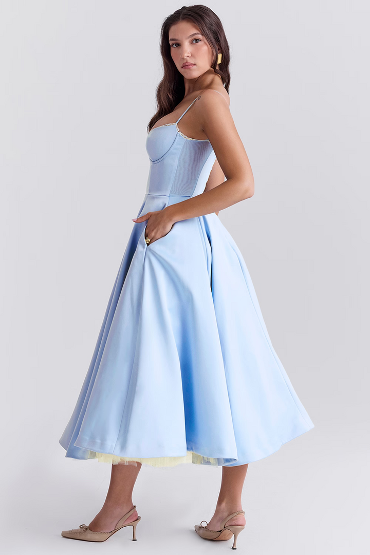 Women's Satin Flared Dress with Fitted Bodice - photo 3