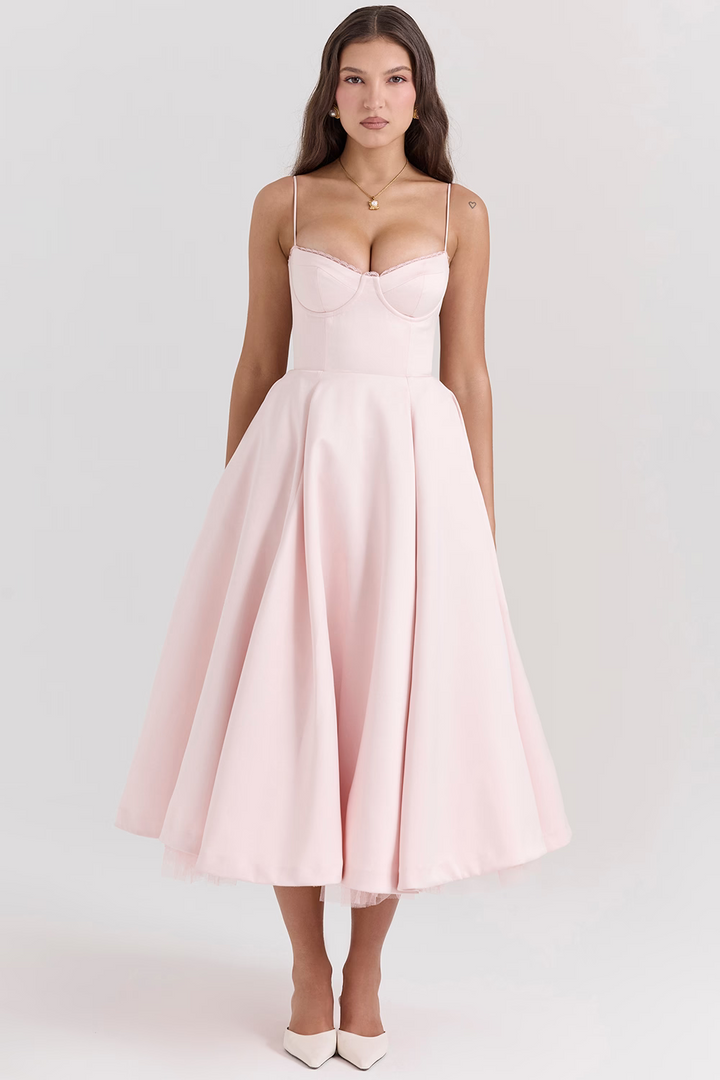 Women's Satin Flared Dress with Fitted Bodice - photo 4