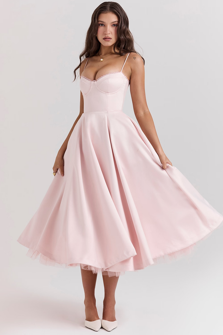 Women's Satin Flared Dress with Fitted Bodice - photo 5