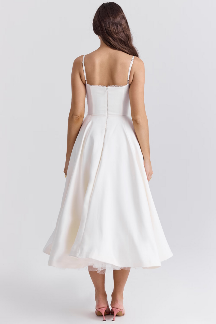 Women's Satin Flared Dress with Fitted Bodice - photo 9