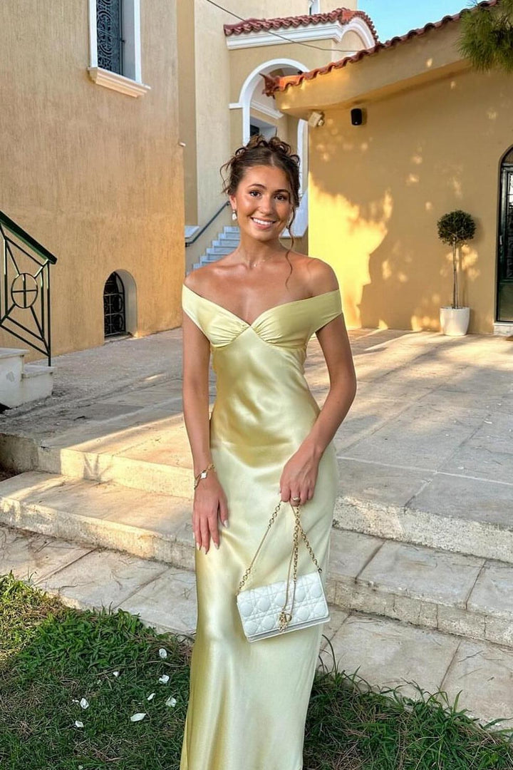 Angela - Abito lungo da donna in raso con scollo monospalla