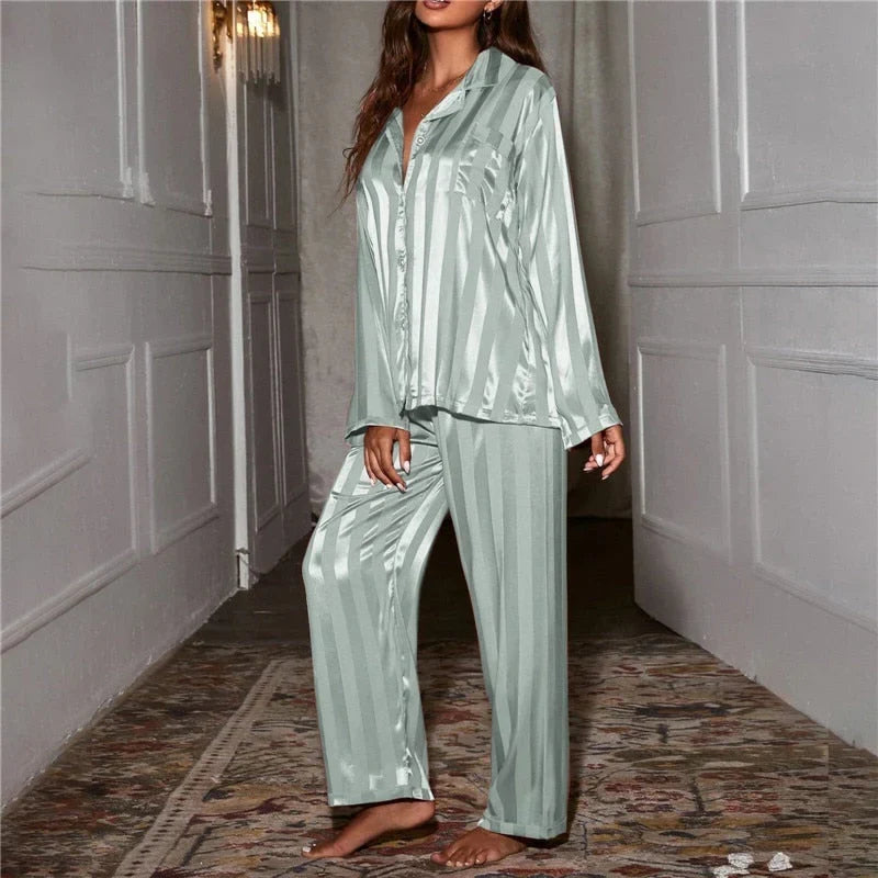 Women's Satin Striped Pyjama Set - photo 5