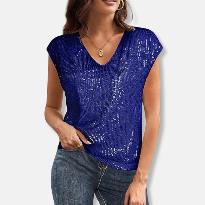Women's Sequin Top with Short Sleeves