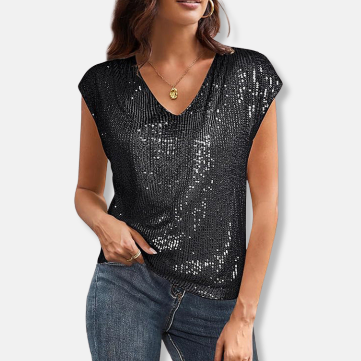 Women's Sequin Top with Short Sleeves